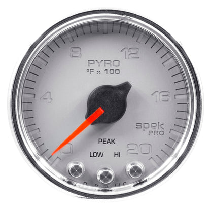 Autometer Spek-Pro Gauge Pyro. (Egt) 2 1/16in 2000f Stepper Motor W/Peak & Warn Slvr/Chrm P31021