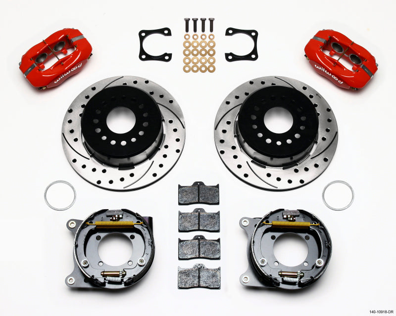 Wilwood Forged Dynalite P/S Park Brake Kit Drilled Red Chevy 12 Bolt-Spec 3.15in Brng Stggrd mt Wilwood