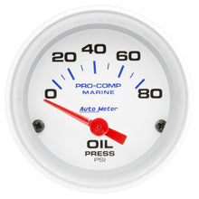 Load image into Gallery viewer, Autometer Marine White 2-1/16in 80PSI Electric Oil Pressure Gauge