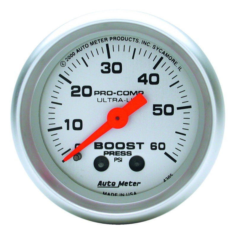 AutoMeter GAUGE; BOOST; 2 1/16in.; 60PSI; MECHANICAL; ULTRA-LITE - eliteracefab.com