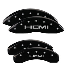 Load image into Gallery viewer, MGP 4 Caliper Covers Engraved Front &amp; Rear Hemi Black finish silver ch MGP