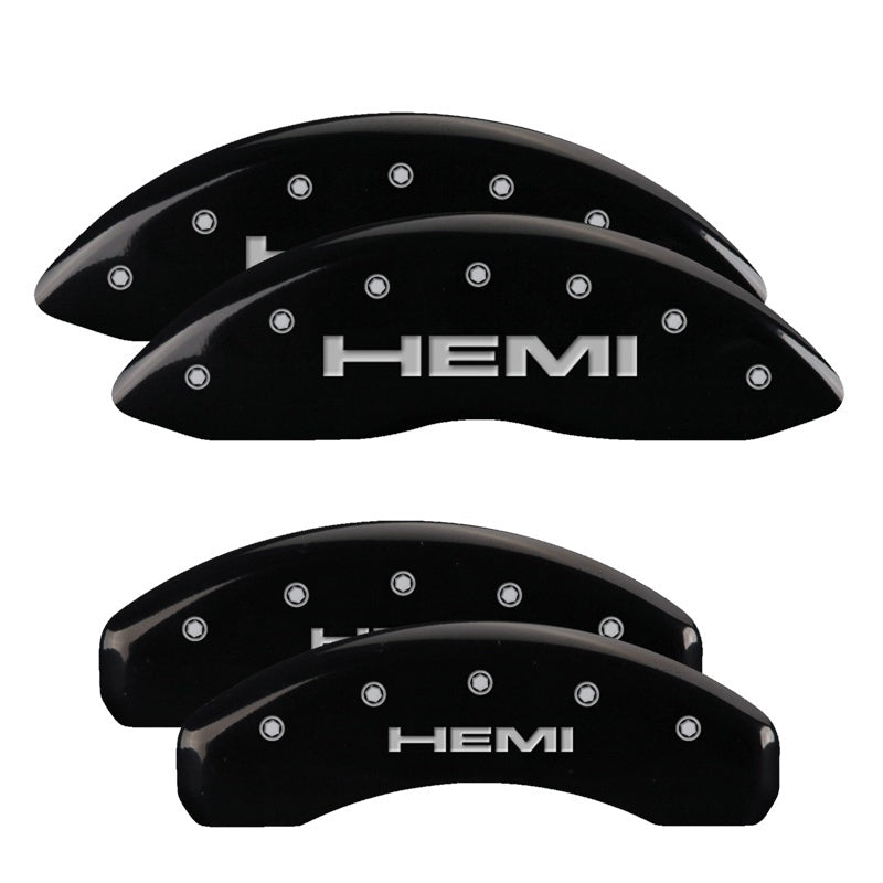 MGP 4 Caliper Covers Engraved Front & Rear 11-18 Jeep Grand Cherokee Black Finish Silver Hemi Logo MGP