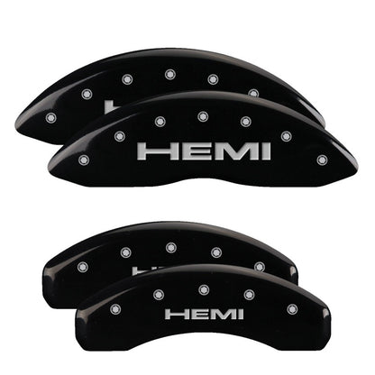 MGP 4 Caliper Covers Engraved Front & Rear 11-18 Jeep Grand Cherokee Black Finish Silver Hemi Logo MGP