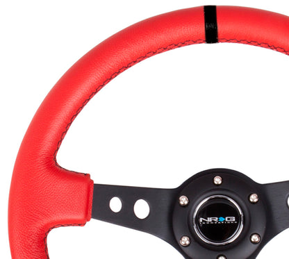 NRG Reinforced Sport Steering Wheel 350mm 3 Inch Deep Black Spoke Red Suede - eliteracefab.com