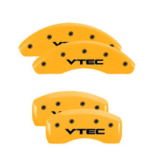 Load image into Gallery viewer, MGP 4 Caliper Covers Engraved Front &amp; Rear Vtech Yellow Finish Black Char 2004 Acura RSX