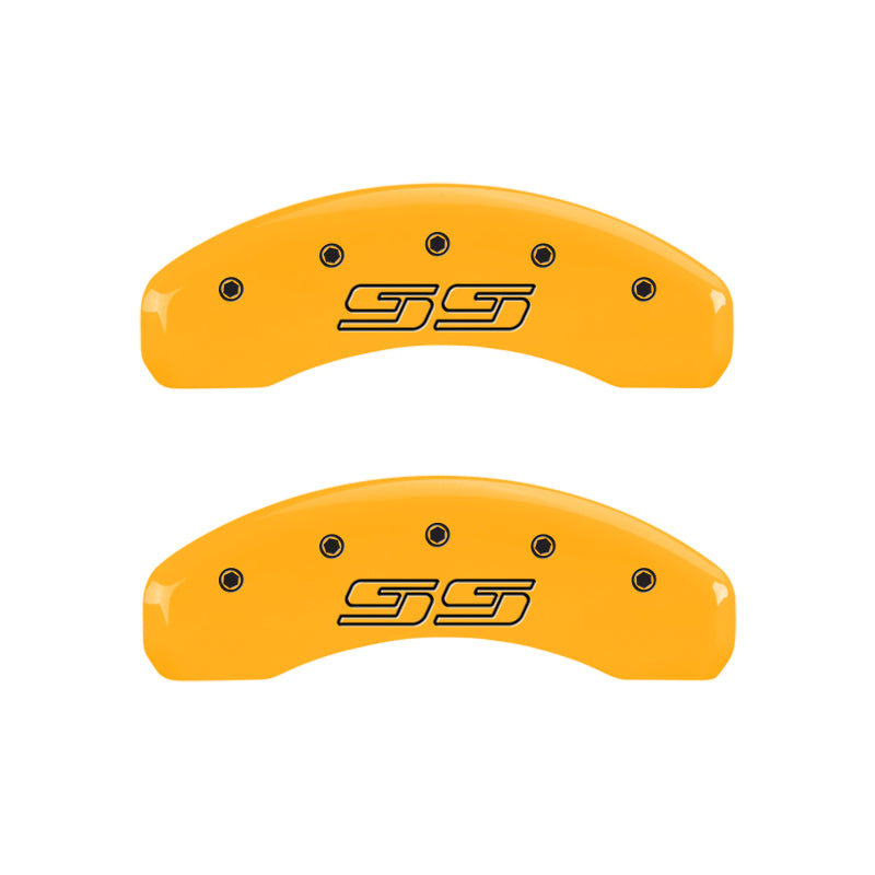 MGP 4 Caliper Covers Engraved Front & Rear Avalanche style/SS Yellow finish black ch MGP