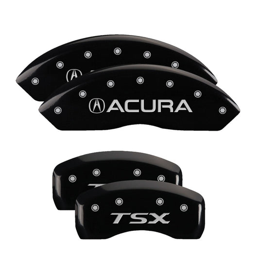 MGP 4 Caliper Covers Engraved Front Acura Engraved Rear TSX Black finish silver ch MGP