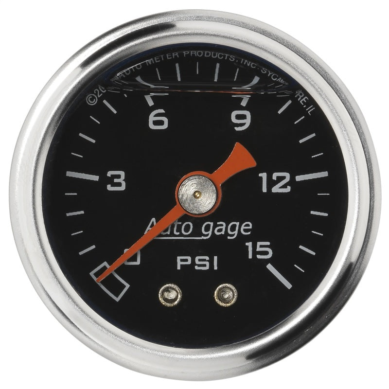 Autometer AutoGage 1.5in Liquid Filled Mechanical 0-15 PSI Fuel Pressure Gauge - Black 2172