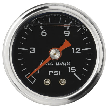 Autometer AutoGage 1.5in Liquid Filled Mechanical 0-15 PSI Fuel Pressure Gauge - Black 2172