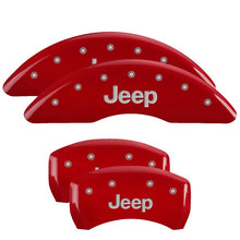 Load image into Gallery viewer, MGP 4 Caliper Covers Engraved Front &amp; Rear JEEP Red finish silver ch - eliteracefab.com