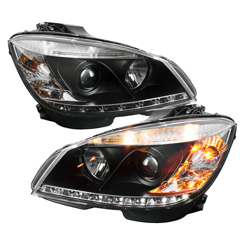 Spyder Mercedes Benz C-Class 08-11 Projector Headlights Halogen - DRL Blk PRO-YD-MBW20408-DRL-BK - eliteracefab.com