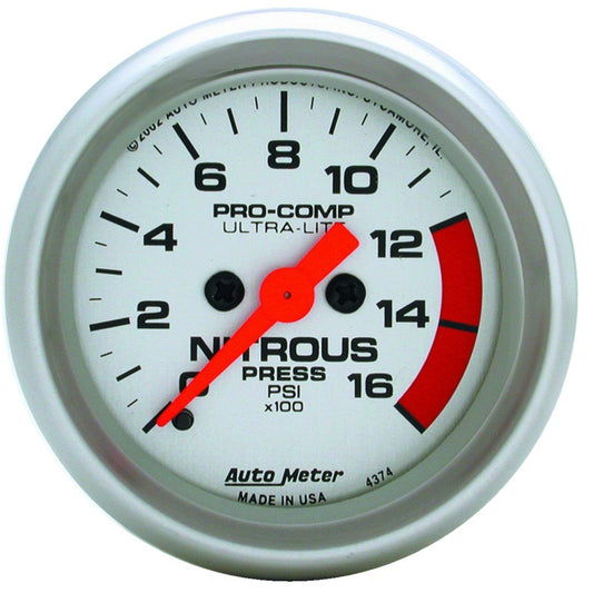 Autometer Ultra-Lite 52mm FSE 0-1600 PSI Nitrous Pressure Gauge 4374