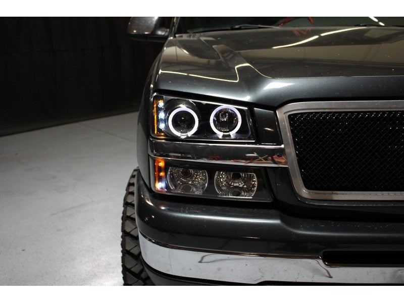 Spyder Chevy Silverado 1500 03-06 Projector LED Halo LED Amber Reflctr Blk PRO-YD-CS03-AM-BK - eliteracefab.com