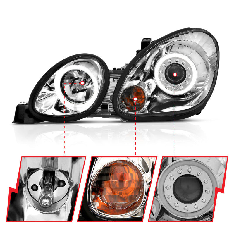 ANZO USA Lexus Gs300 Projector Headlights W/ Halo Chrome; 1998-2005 - eliteracefab.com