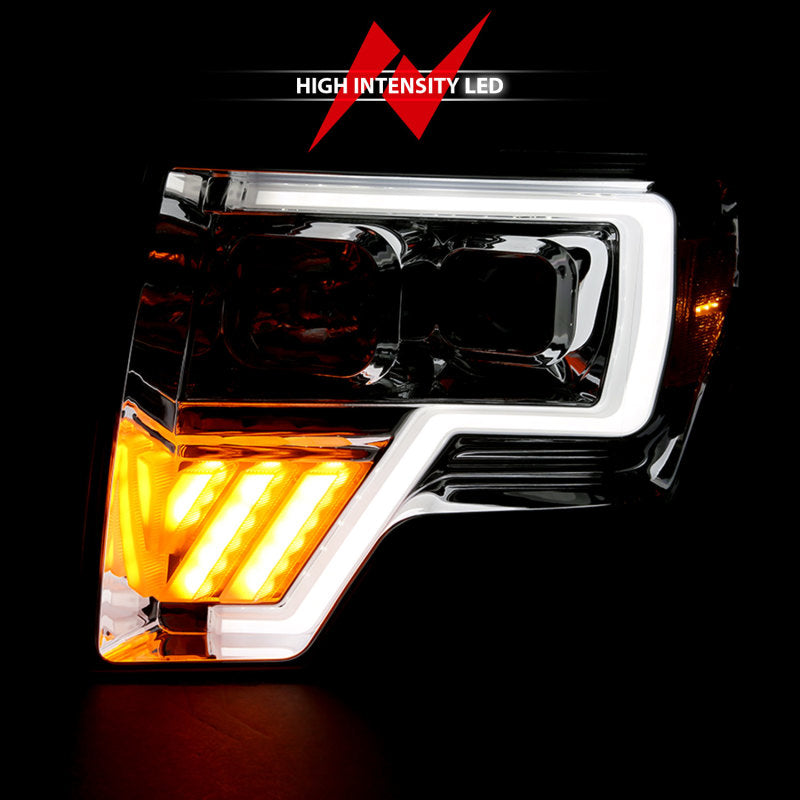 ANZO 2009-2014 Ford F-150 Projector Headlight Chrome Amber - eliteracefab.com