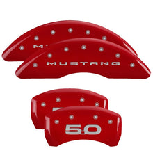 Load image into Gallery viewer, MGP 4 Caliper Covers Engraved Front 2015/Mustang Engraved Rear 2015/50 Red finish silver ch - eliteracefab.com