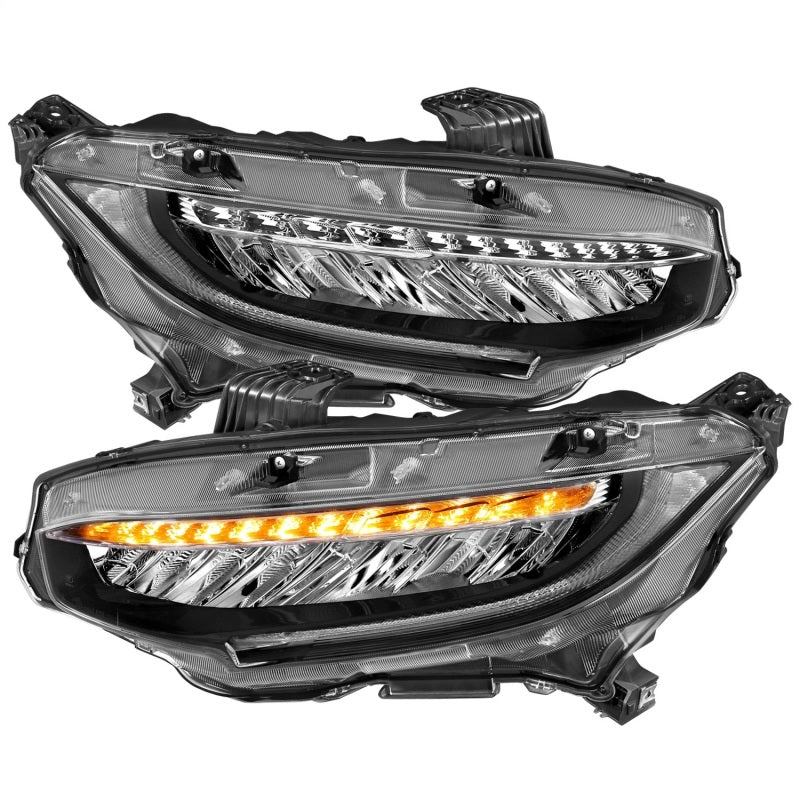 ANZO 16-17 Honda Civic Projector Headlights Plank Style Black w/Amber/Sequential Turn Signal - eliteracefab.com