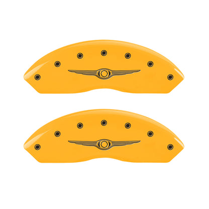 MGP 4 Caliper Covers Engraved Front & Rear Style 1/Chrysler Wing Yellow finish black ch MGP