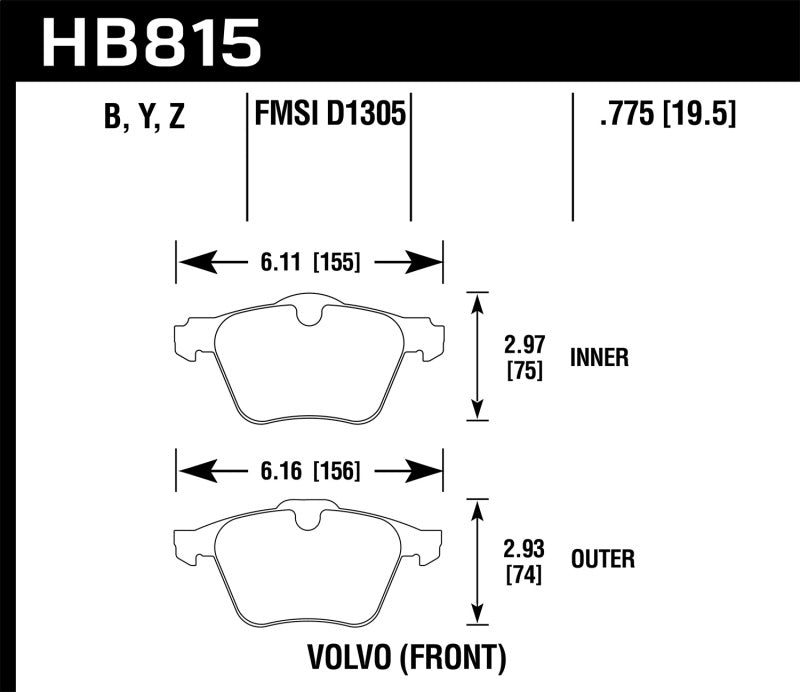 Hawk 07-16 Volvo S80 HPS 5.0 Front Brake Pads - eliteracefab.com