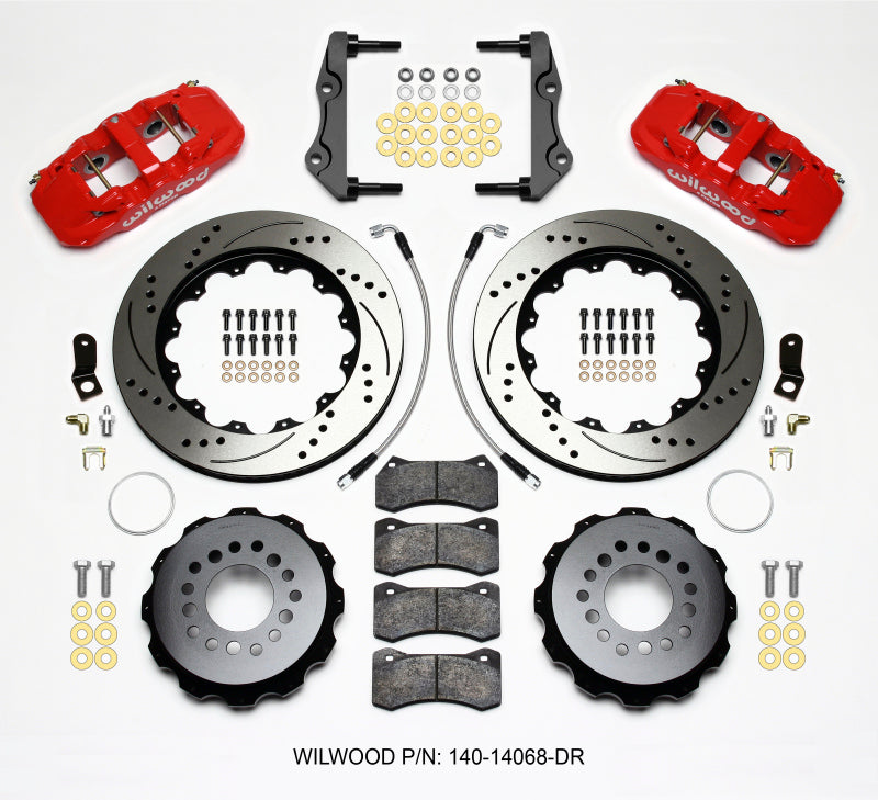 Wilwood AERO4 Rear Kit 14.25in Drilled Red 2014-Up Challenger w/Lines - eliteracefab.com