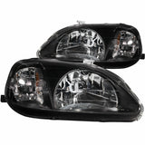 ANZO USA Honda Civic Crystal Headlights Black; 1999-2000