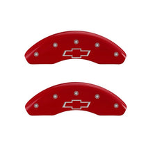 Load image into Gallery viewer, MGP Front set 2 Caliper Covers Engraved Front Bowtie Red finish silver ch MGP