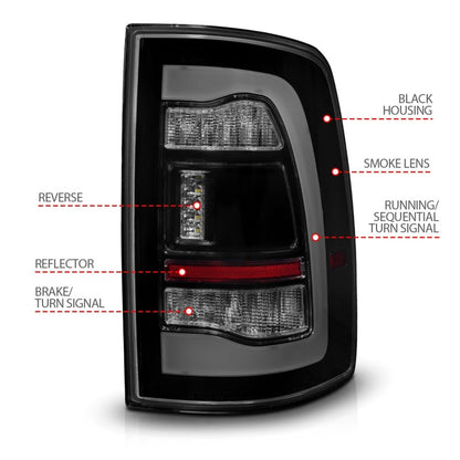 ANZO DODGE RAM 1500 09-18 / 2500/3500 10-18 LED TAIL LIGHTS BLACK SMOKE LENS W/ SEQUENTIAL SIGNAL (FOR ALL MODELS) - 311470