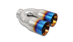 Vibrant 2.5in ID Dual 3.5in OD Round SS Tips (Double Wall, Straight Cut) with Burnt Blue Finish - eliteracefab.com