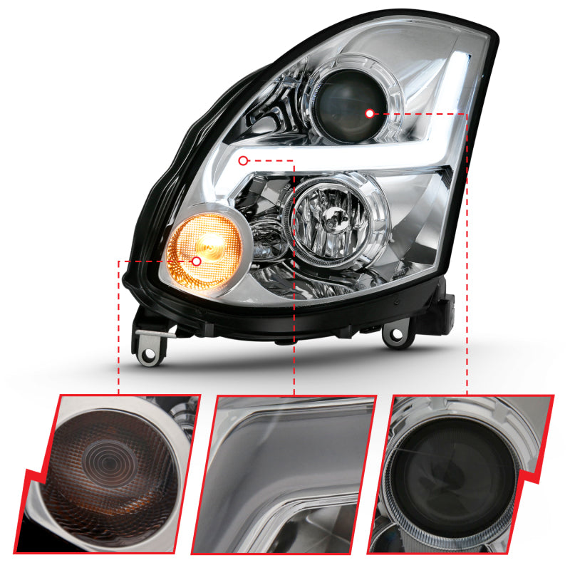 ANZO 2003-2007 Infiniti G35 Projector Headlight Plank Style Black (HID Compatible, No HID Kit ) - eliteracefab.com