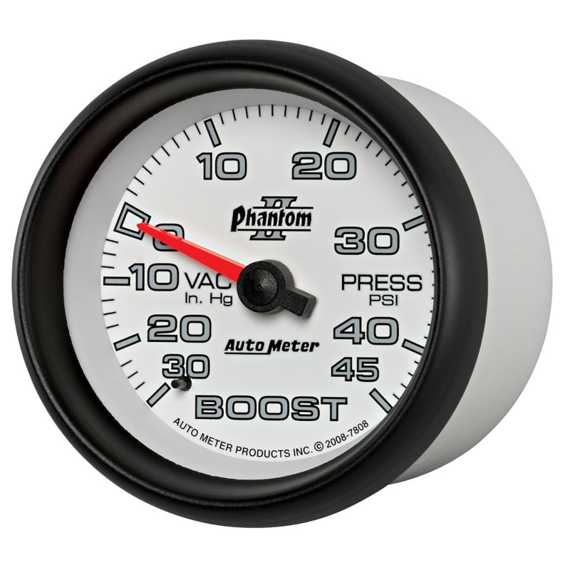 Autometer Phantom II 2-5/8in 30INHG-45PSI Phantom Mechanical Boost/Vacuum Gauge 7808