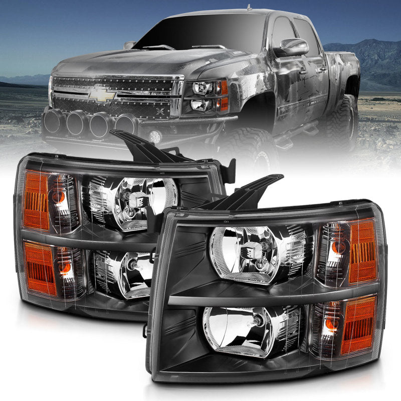 ANZO 2007-2013 Chevrolet Silverado Crystal Headlights Black - eliteracefab.com