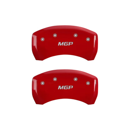 MGP 4 Caliper Covers Engraved Front & Rear MGP Red Finish Silver Characters 2017 GMC Acadia MGP