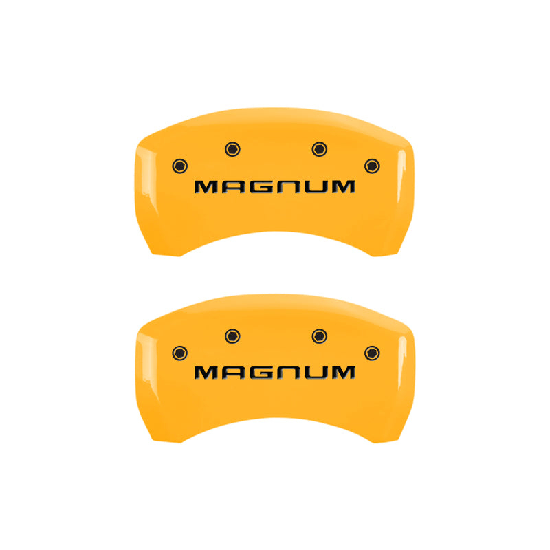 MGP 4 Caliper Covers Engraved Front & Rear Magnum Yellow Finish Black Char 2006 Dodge Charger MGP