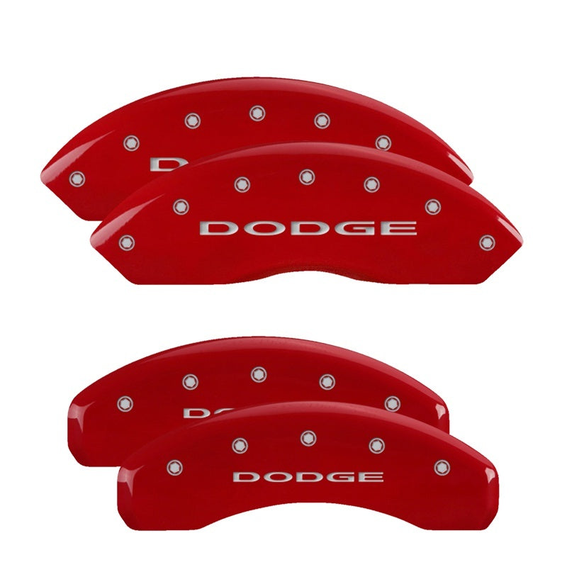 MGP 4 Caliper Covers Engraved Front & Rear With out stripes/Dodge Red finish silver ch MGP