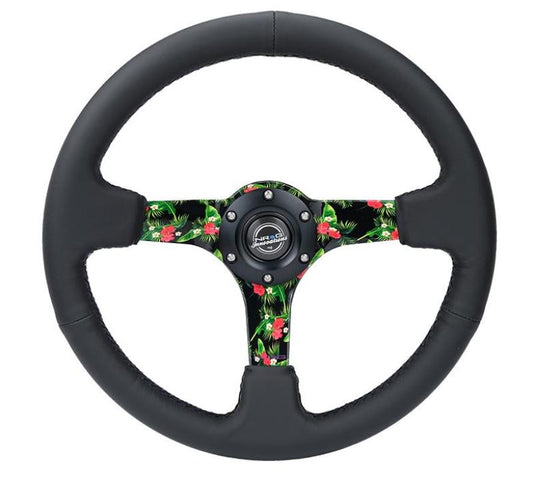 NRG Innovations 350mm Reinforced Solid-Spoke Steering Wheel - Leather - Floral – RST-036TROP-R