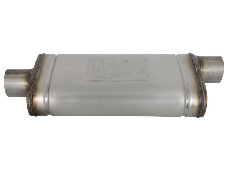 aFe MACHForce XP SS Muffler 3in Center Inlet / 3in Offset Outlet 18in L x 9in W x4in H Body aFe