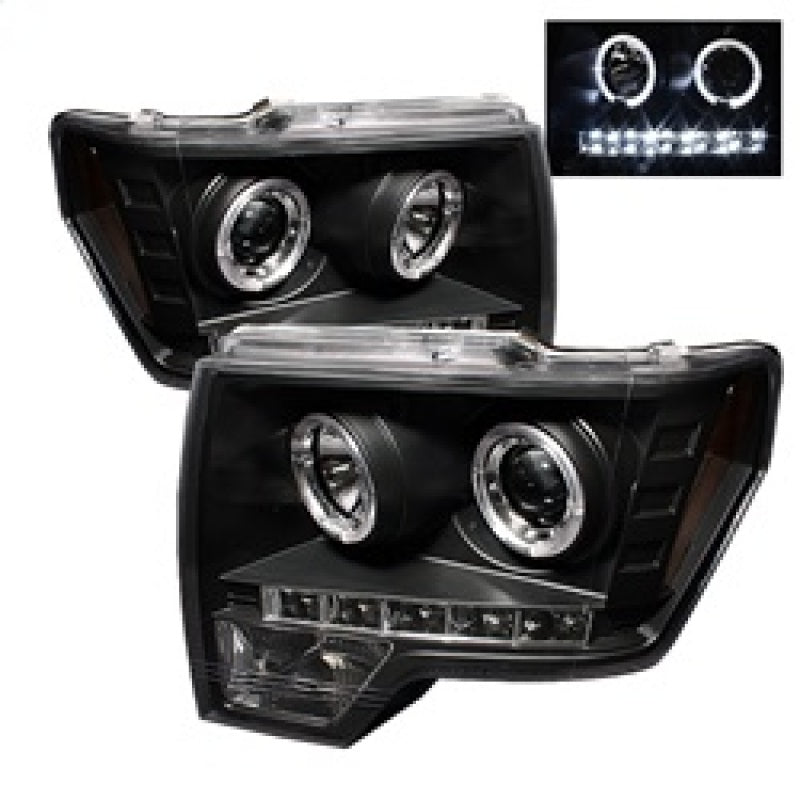 Spyder Ford F150 09-14 Projector Headlights Halogen Model- LED Halo LED Blk PRO-YD-FF15009-HL-BK - eliteracefab.com