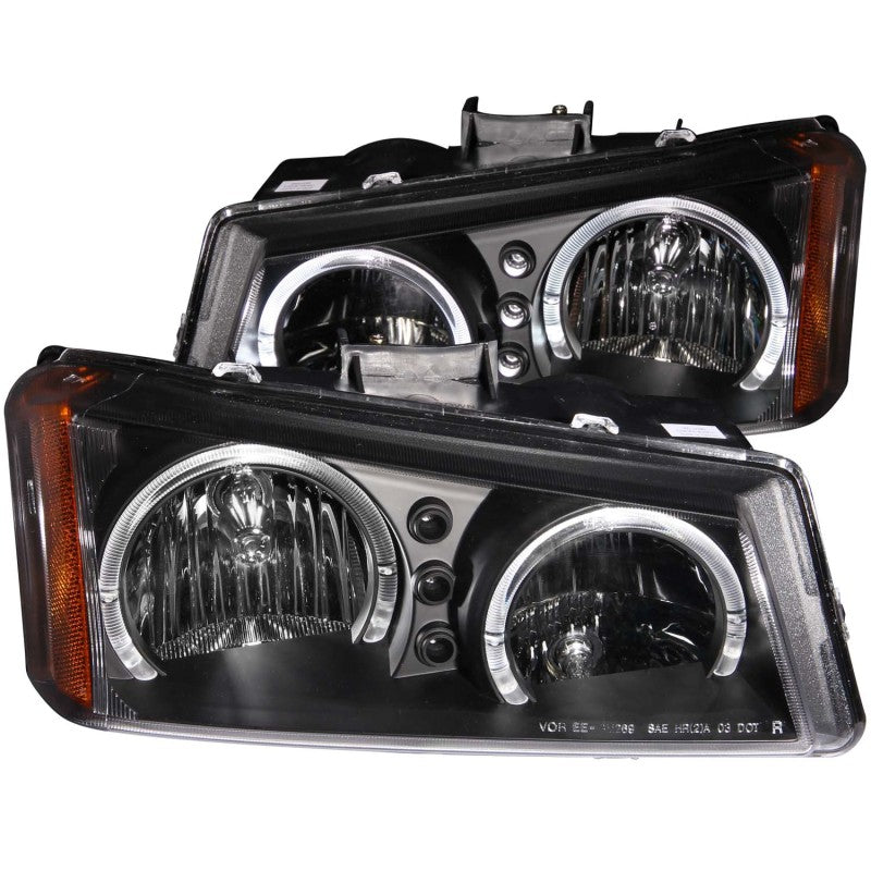 ANZO USA Chevrolet Silverado Crystal Headlights W/ Halo Black; 2003-2006 - eliteracefab.com