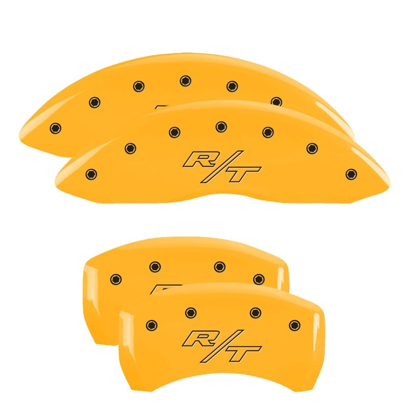 MGP 4 Caliper Covers Engraved Front & Rear Vintage Style/RT Yellow finish black ch MGP