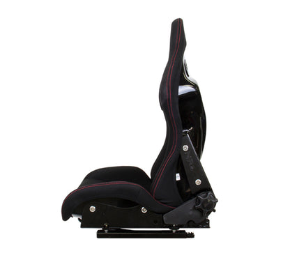 NRG FRP Bucket Seat - Reclinable (Black Cloth w/Red Stiting) - RSC-400BK