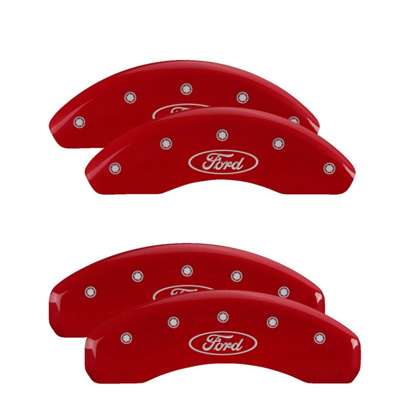 MGP 4 Caliper Covers Engraved Front & Rear Oval logo/Ford Red finish silver ch MGP