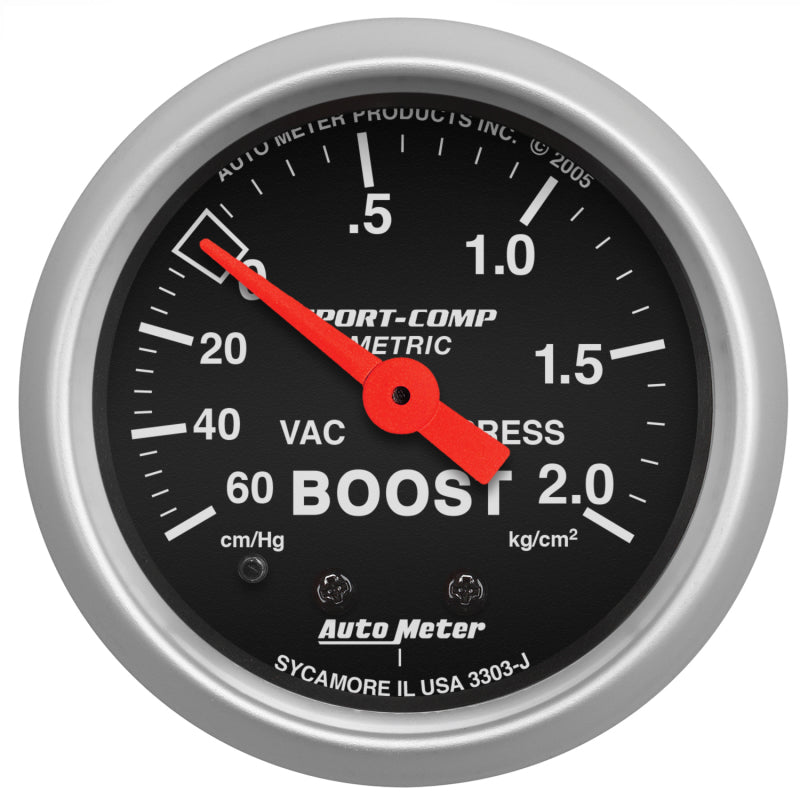 Autometer Sport-Comp 52mm 60 cm/Hg-2.0 Kg/Cm2 Mechanical Boost Gauge 3303-J