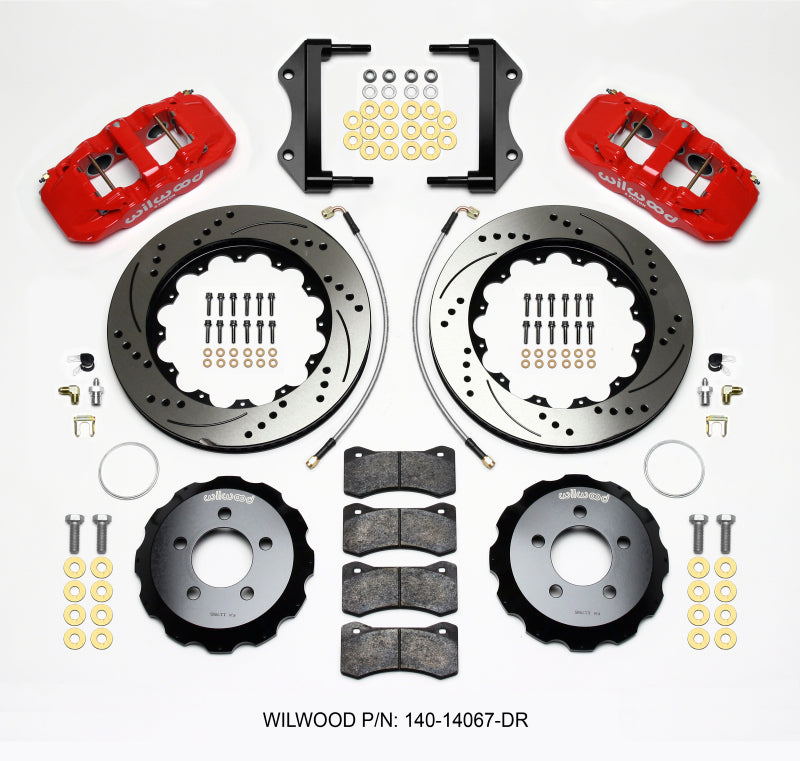 Wilwood AERO6 Front Hat Kit 14.25 Drilled Red 2014-Up Challenger w/Lines - eliteracefab.com