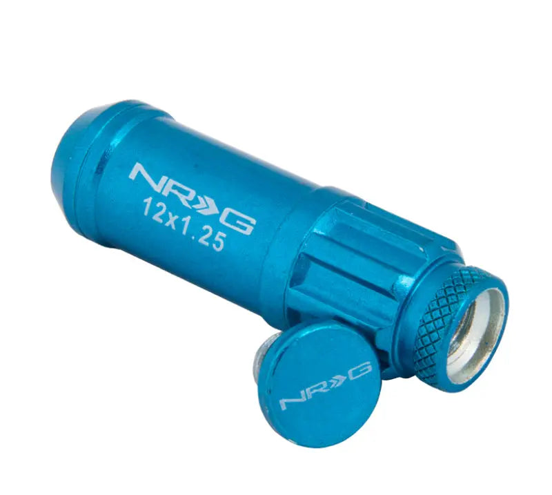 NRG 700 Series M12 X 1.25 Steel Lug Nut w/Dust Cap Cover Set 21 Pc w/Locks & Lock Socket - Blue - eliteracefab.com