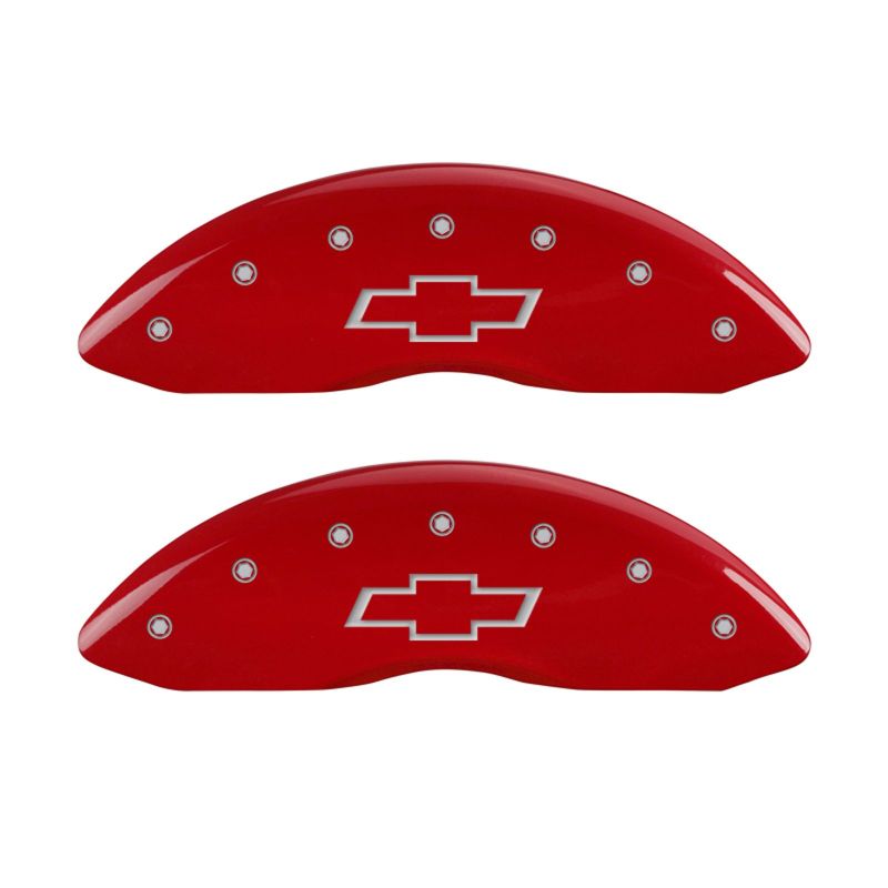 MGP Front set 2 Caliper Covers Engraved Front Bowtie Red finish silver ch MGP