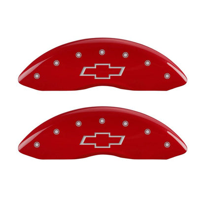 MGP 4 Caliper Covers Engraved Front & Rear Bowtie Red finish silver ch - eliteracefab.com