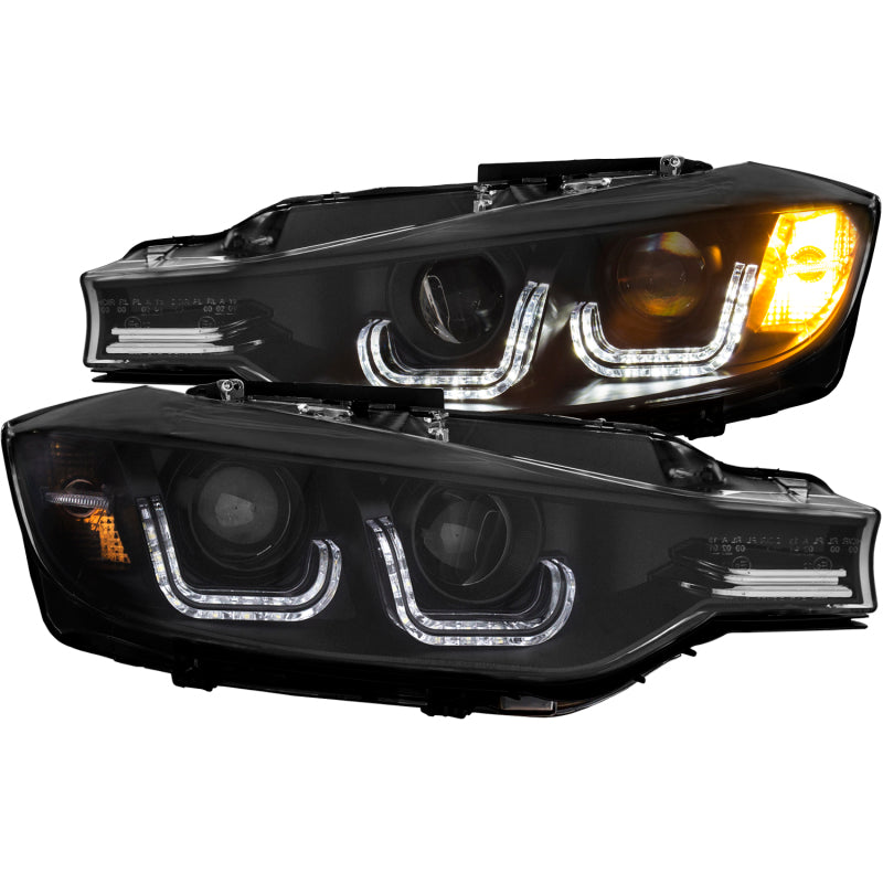 ANZO USA Bmw 3 Series F30 Projector Headlights W/ U-Bar Black Hid Compatible; 2012-2015 - eliteracefab.com