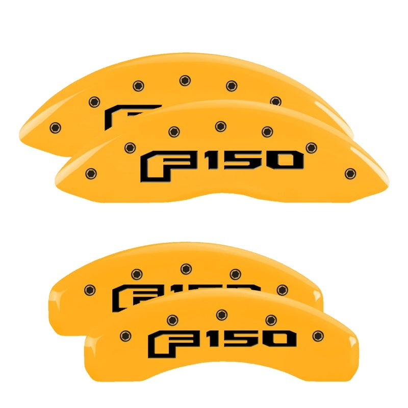 MGP 4 Caliper Covers Engraved Front & Rear Oval Logo/Ford Yellow Finish Black Char 2014 Ford F-150 MGP