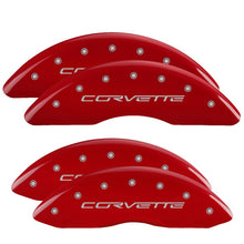 Load image into Gallery viewer, MGP 4 Caliper Covers Engraved Front &amp; Rear C6/Corvette Red finish silver ch - eliteracefab.com