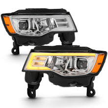 Load image into Gallery viewer, ANZO 2017-2018 Jeep Grand Cherokee Projector Headlights w/ Plank Style Switchback - Chrome w/ Amber - eliteracefab.com